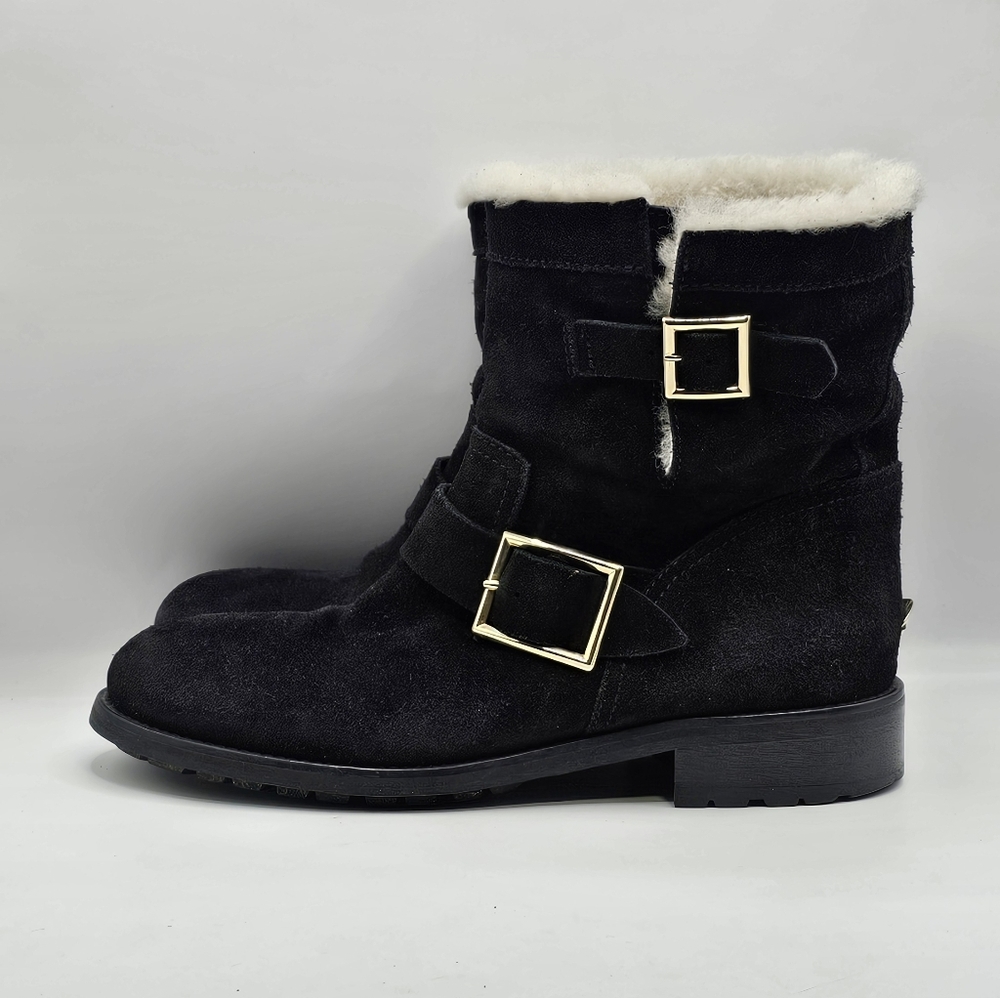 JIMMY CHOO 'Youth' Shearling-Lined Suede Biker Boots